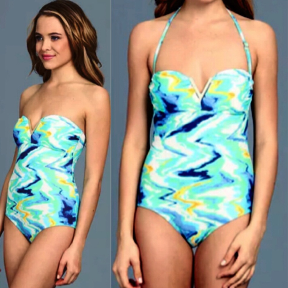 - Vince Camuto Sz 8 Abstract Wave Print V-Bust Maillot! NEW!